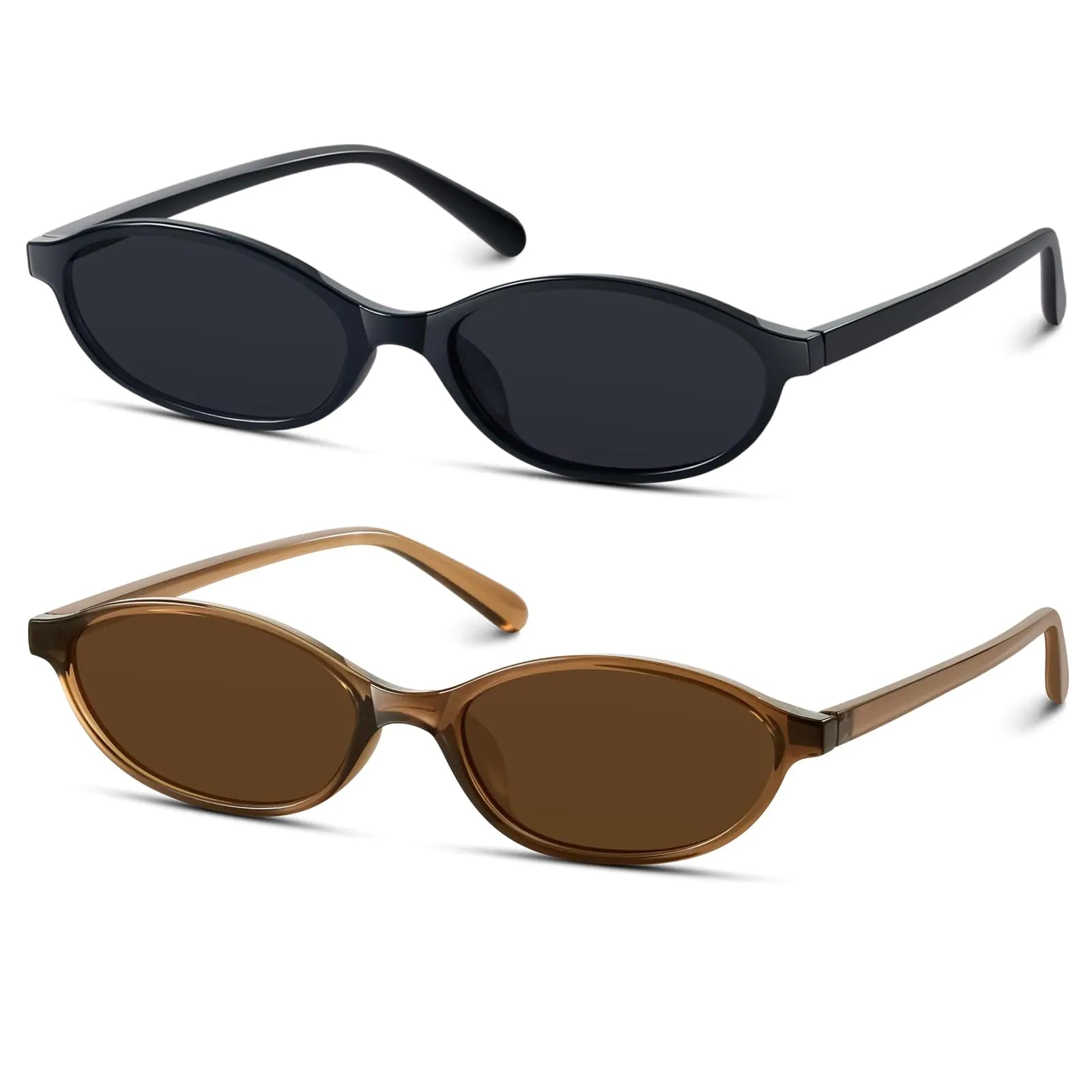 KUGUAOK retro oval sunglasses for women - 90s design small cat eye Y2K trendy narrow shades UV protection