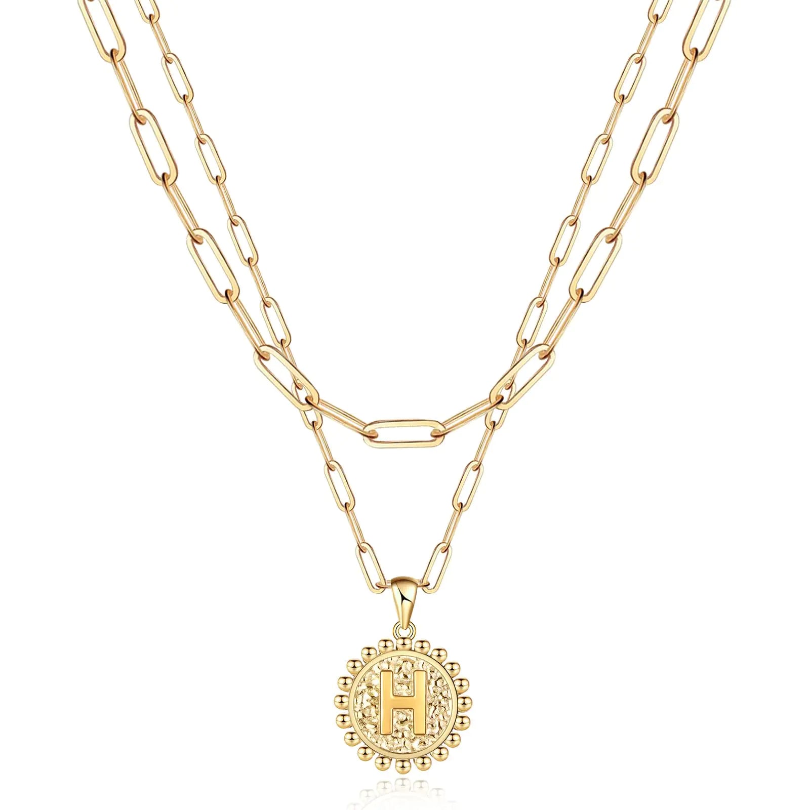 Weiyanfnr gold initial necklace T - layered paperclip chain adjustable stainless steel detachable pendant women jewelry