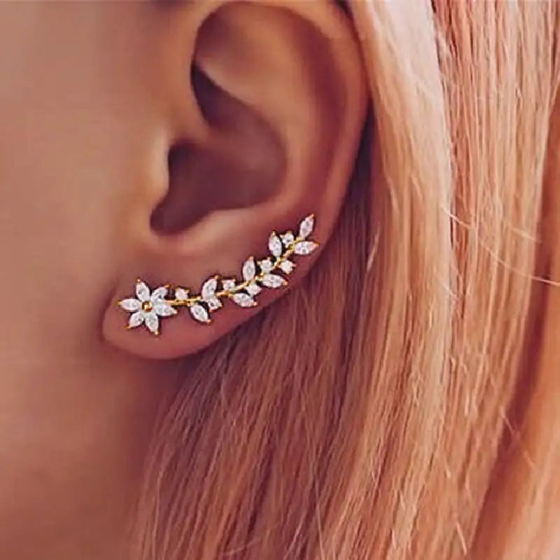 Full diamond flower earrings gold - European American Korean style celebrity women jewelry gift