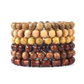 EGOINA wooden beaded bracelet set - 6 pieces multi-layered stretch bracelets with 8mm Tibetan beads for men women