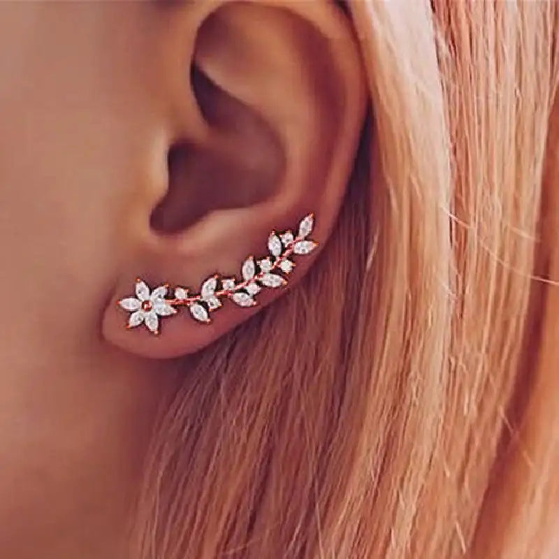 Full diamond flower earrings rose gold - European American Korean style celebrity women jewelry gift