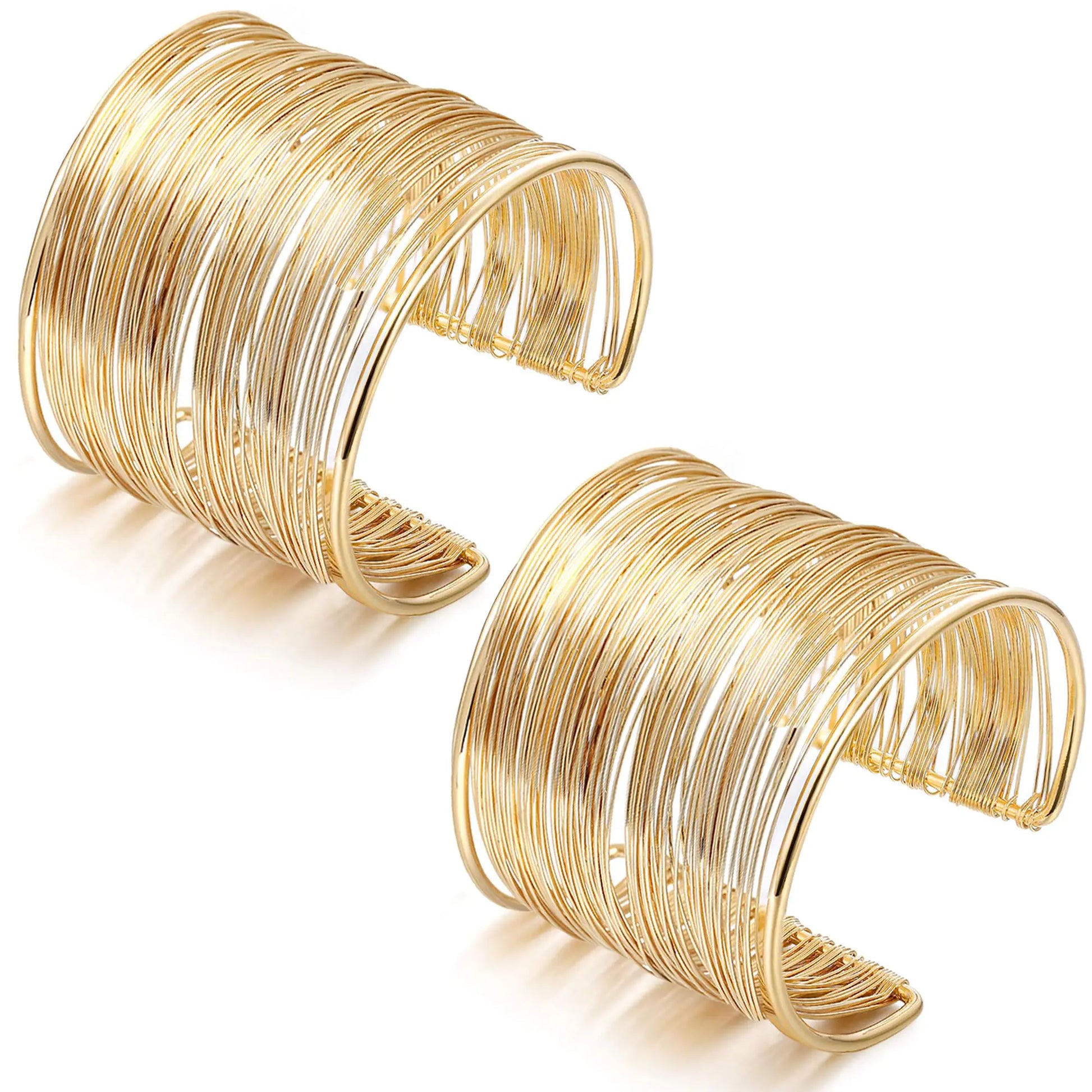 Adjustable gold wrap bracelet set - minimalist wide wire cuff bangles for business wedding events