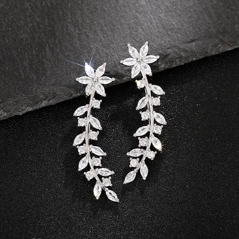 Diamond flower earrings rose gold detail - European American Korean style celebrity women jewelry gift