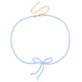 Boho beaded choker necklace gold bow - WLL vintage crystal bowknot blue rhinestone wedding jewelry women gift