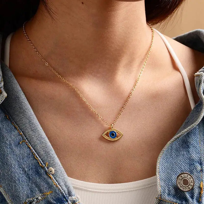 Clever eye necklace - evil eye pendant with blue enamel detail 18K plated 18 inch chain