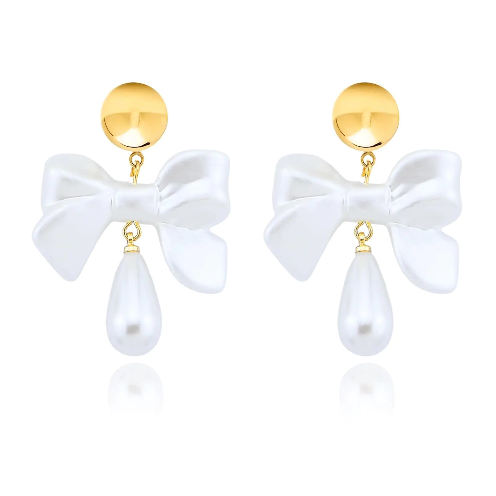 Gold pearl bow earrings - dainty pearl drop dangle earrings women prom jewelry gift