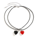 Y2K colorful big heart shape pendant necklace - chunky transparent glass puffy love heart black red beaded clavicle chain women