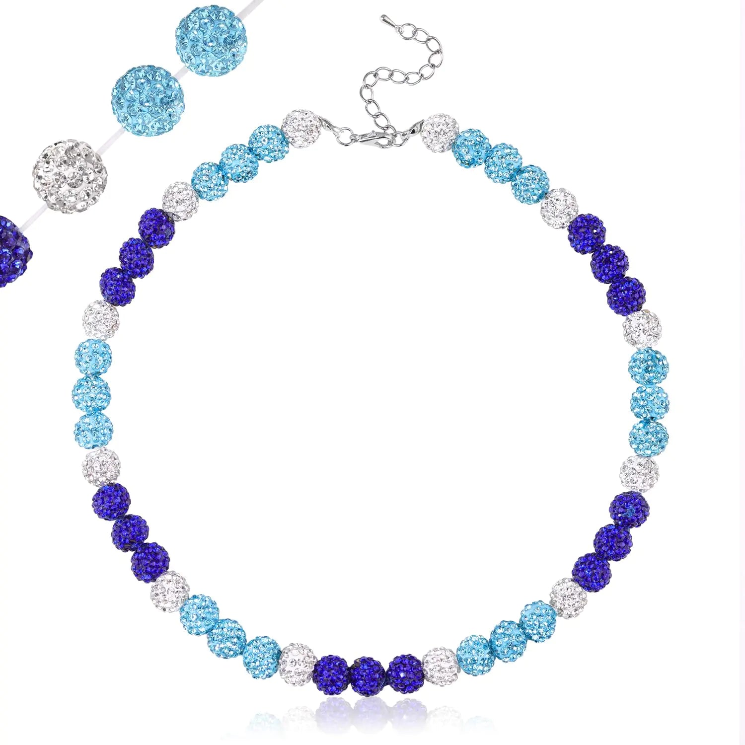 TINKRSTUFF baseball necklace aquamarine blue white - rhinestone beaded Ice Collection 16-18 inch adjustable team gifts