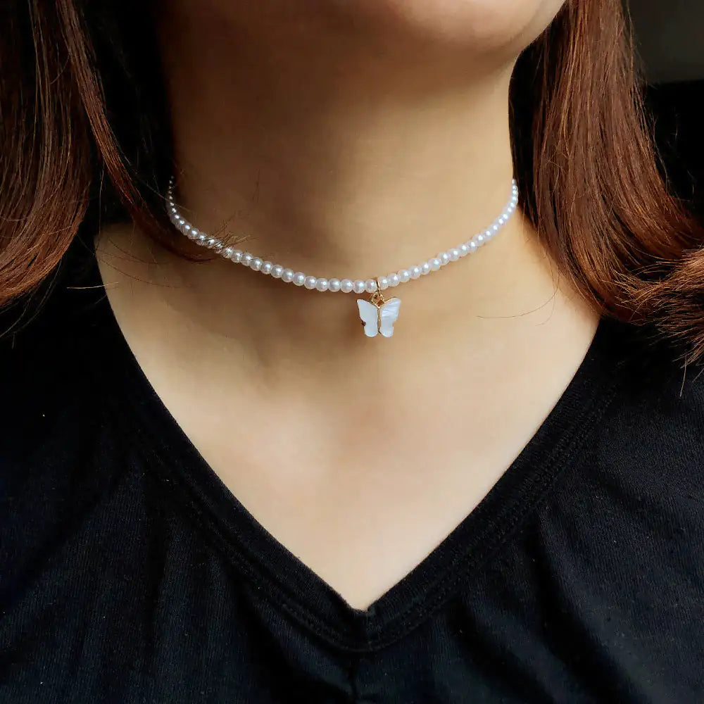 European American bow knot pearl necklace - opal pendant ball chain light luxury elegant women accessory