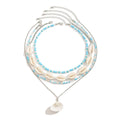 Puka shell choker necklace - COLORFUL BLING layered bohemian beach starfish conch blue bead surfer jewelry women
