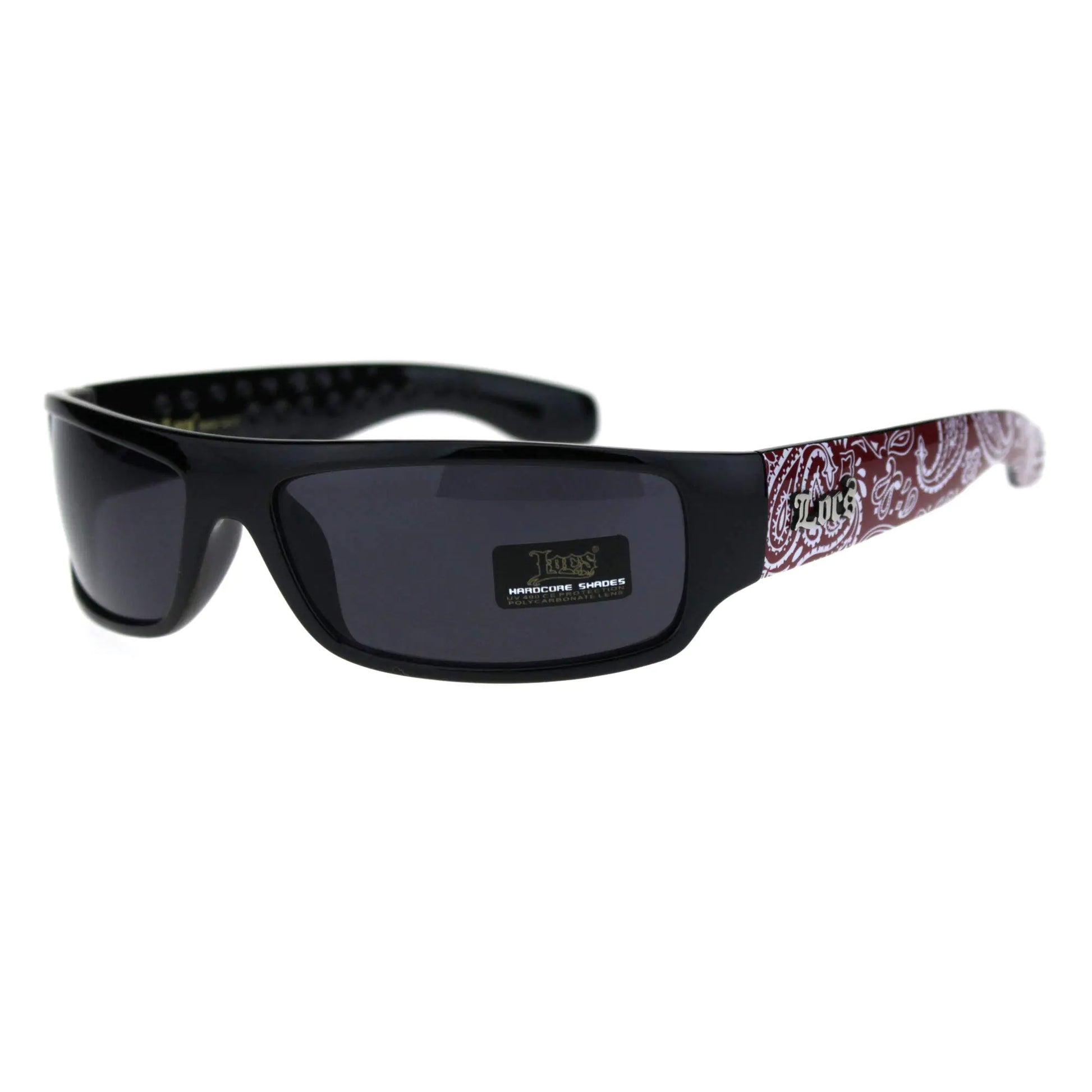 Narrow rectangular cholo sunglasses - Locs Mad Dog hardcore gangster style with red bandana accessory