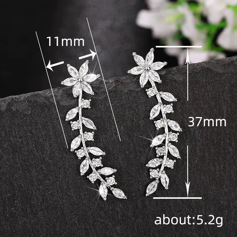 Diamond flower earrings detail - European American Korean style celebrity women jewelry gift