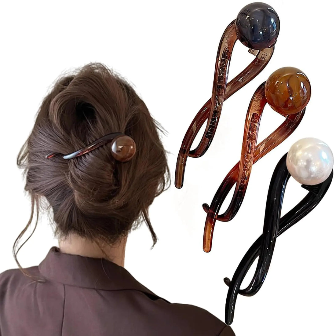 HOVGN 3 pieces pearl banana clip set - elegant French hair clips for women vintage twist design