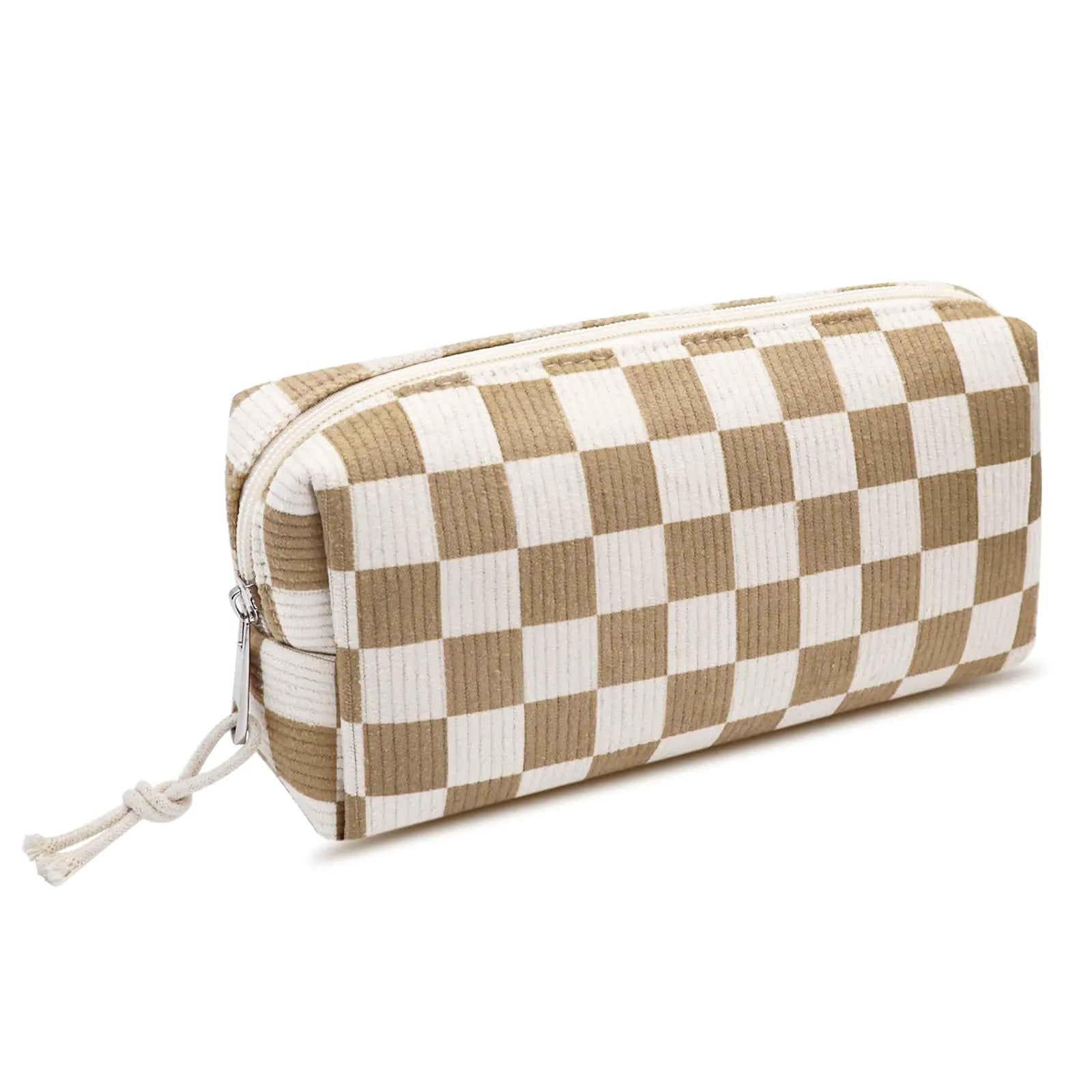 Travel makeup bag checkerboard - dark swan corduroy cosmetic toiletry organizer women storage gift