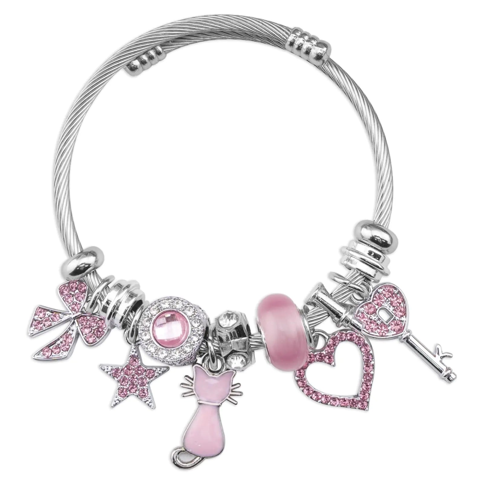 Cat bracelets for women - y2k kawaii pink charm bracelet with cat jewelry charms