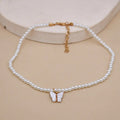 Opal bow knot pearl necklace white - European American light luxury ball chain women elegant jewelry