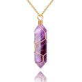 VIBILIA healing crystal necklace - wire wrapped natural amethyst stone point hexagonal pendant Reiki spiritual jewelry women men