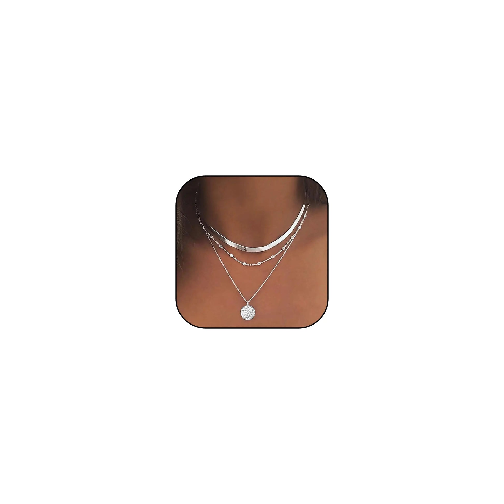ANCHUN layered necklace women - stackable circle silver pendant dainty chain trendy jewelry Christmas gift