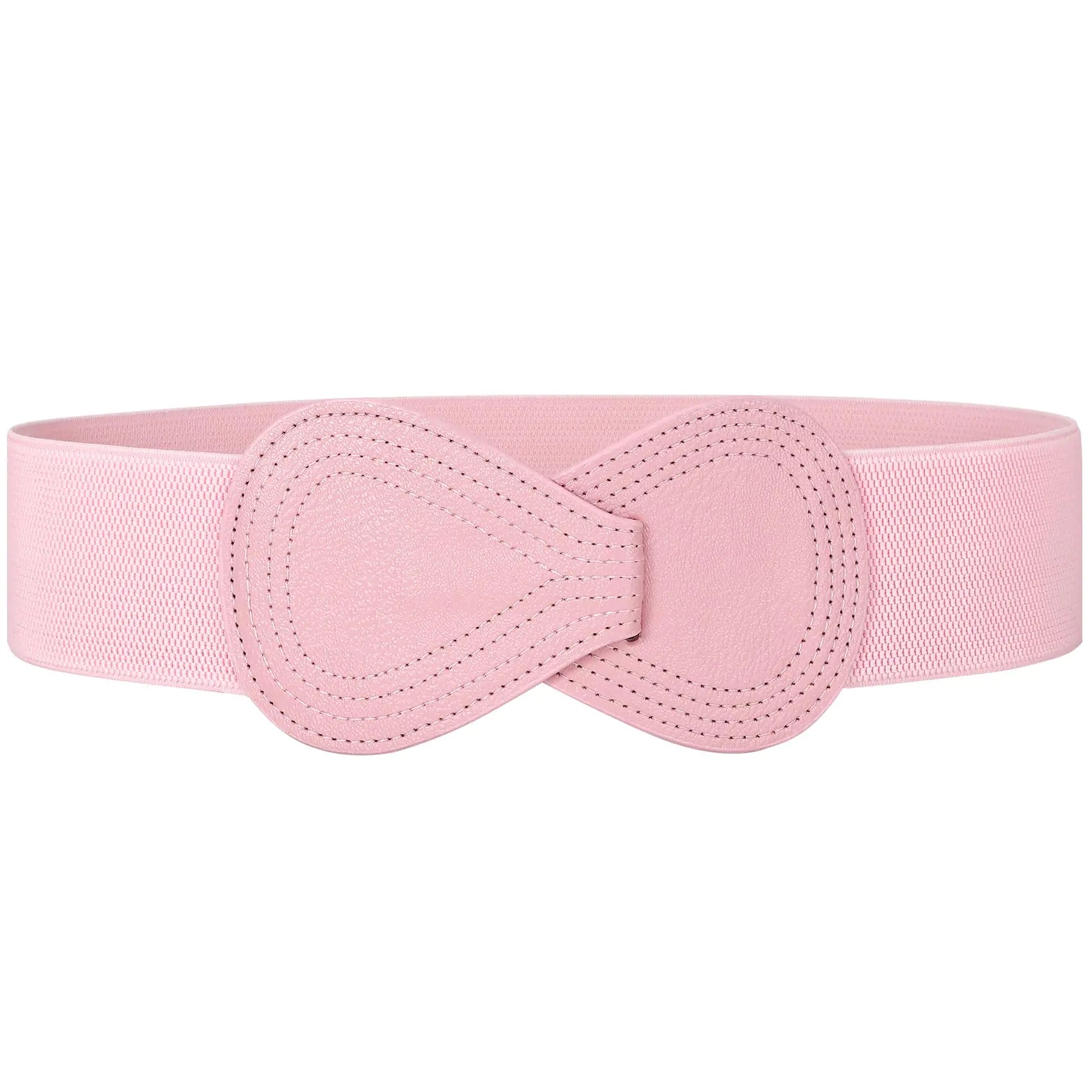 Wide elastic stretch belt for women - fashion waist belt with unique 8-shaped interlock buckle for dresses