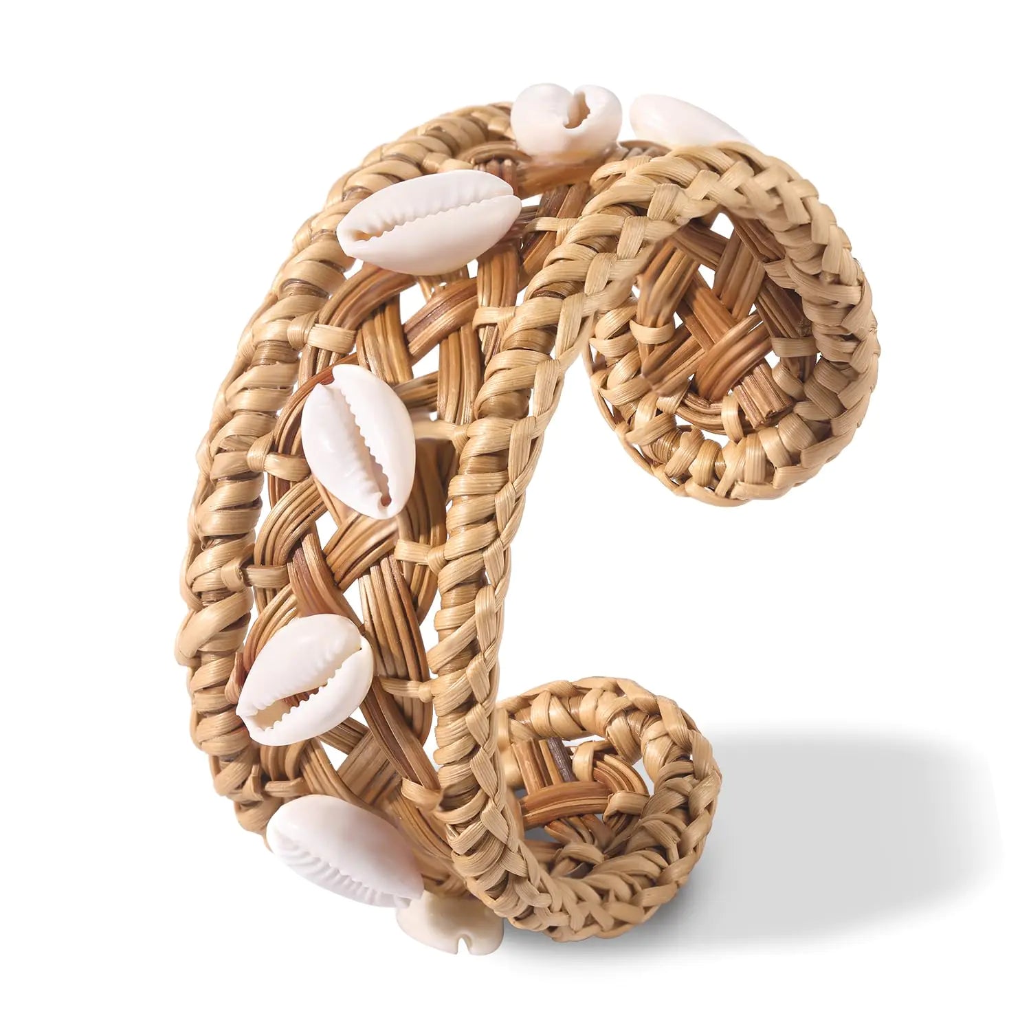 HSWE handmade rattan bracelet for women - straw wicker braid cuff bangle bohemian summer jewelry