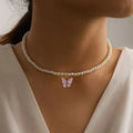 European opal bow knot necklace detail - pearl accents iridescent pendant light luxury women jewelry