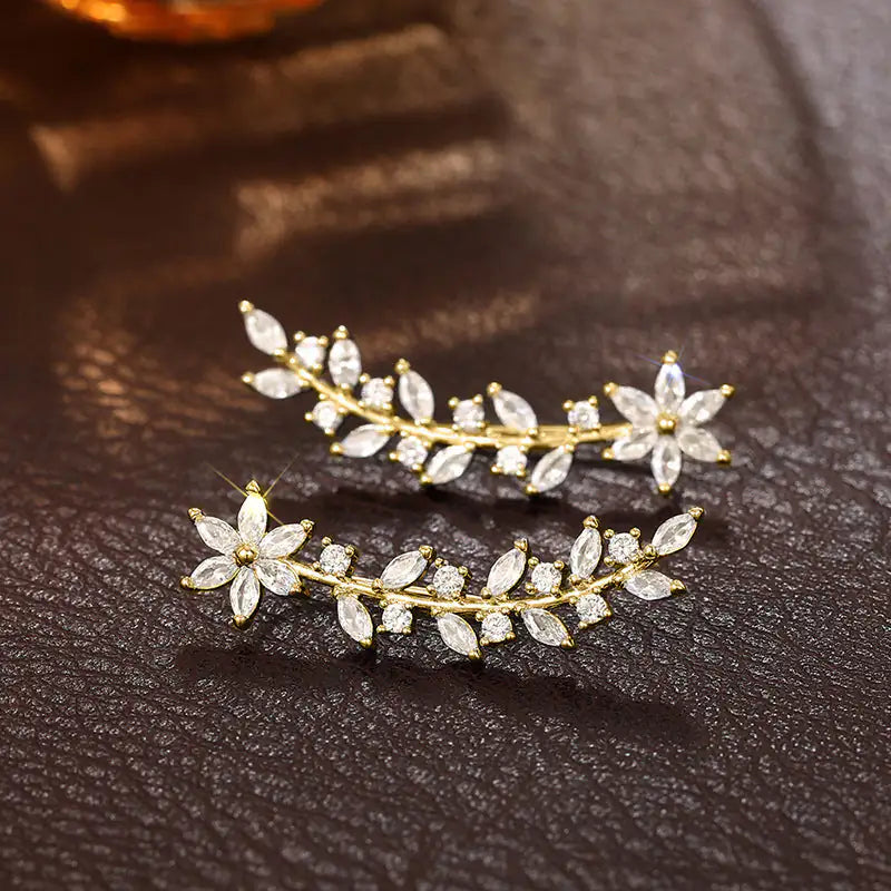 Diamond flower earrings styling - European American Korean style celebrity women jewelry gift