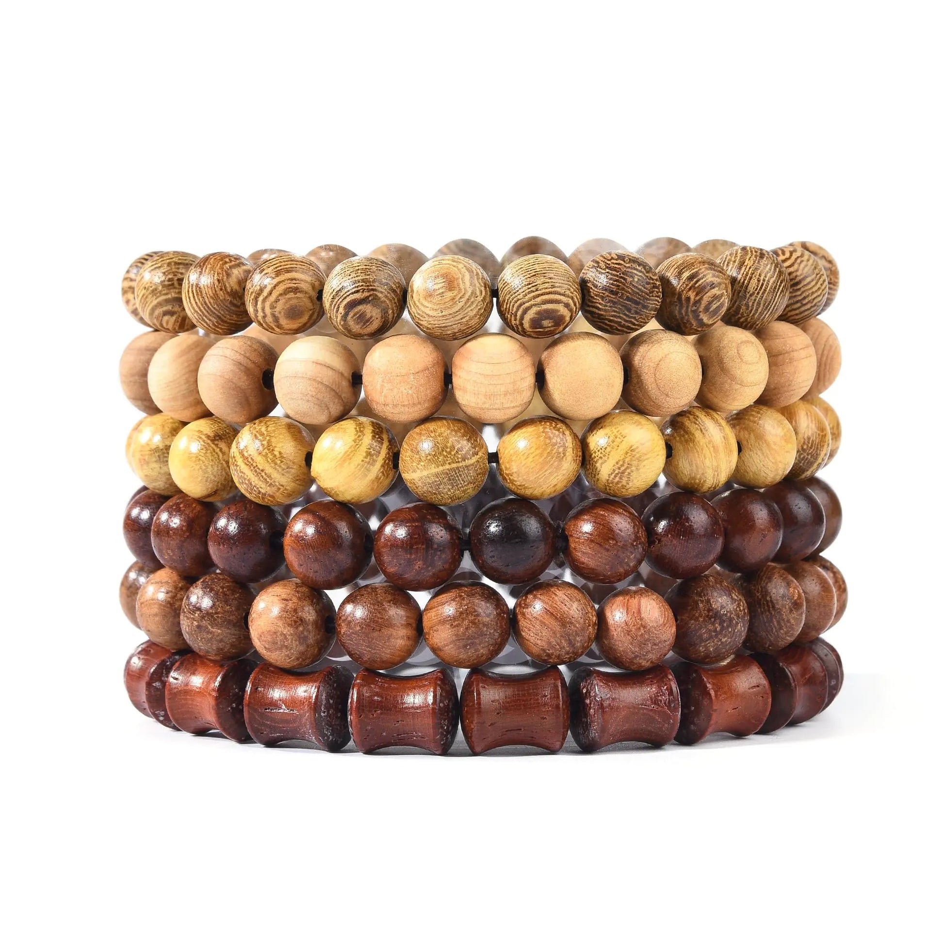 Elastic wooden bead bracelets - adjustable multi-layered Buddhist prayer mala stretch bracelet set unisex jewelry