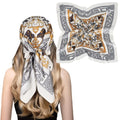 Relang silk satin scarf gray gold zoo - 27.5 inch head scarf hair bandana neck scarf women gift
