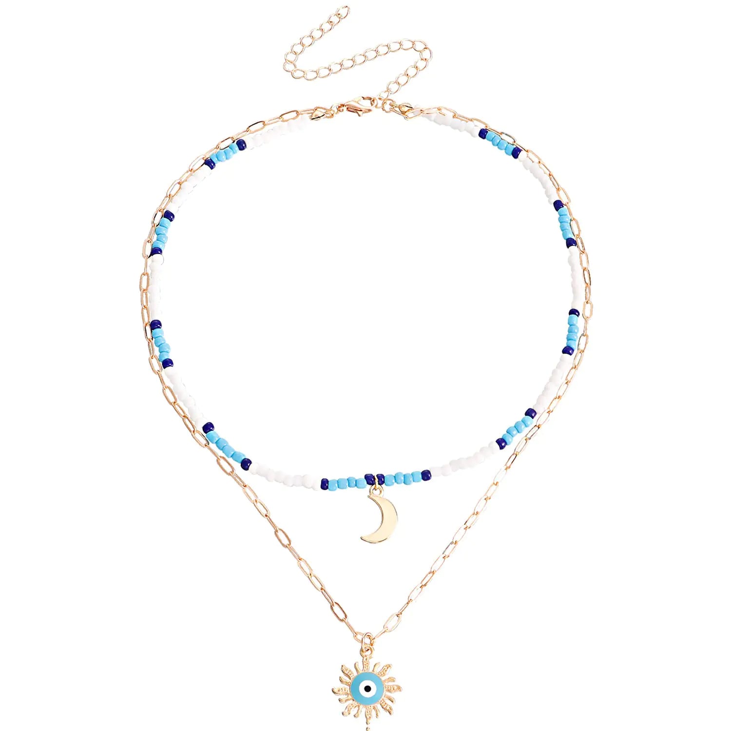 Bohemian beaded necklace - dainty initial handmade choker 14K gold plated turquoise shell heart personalized jewelry women