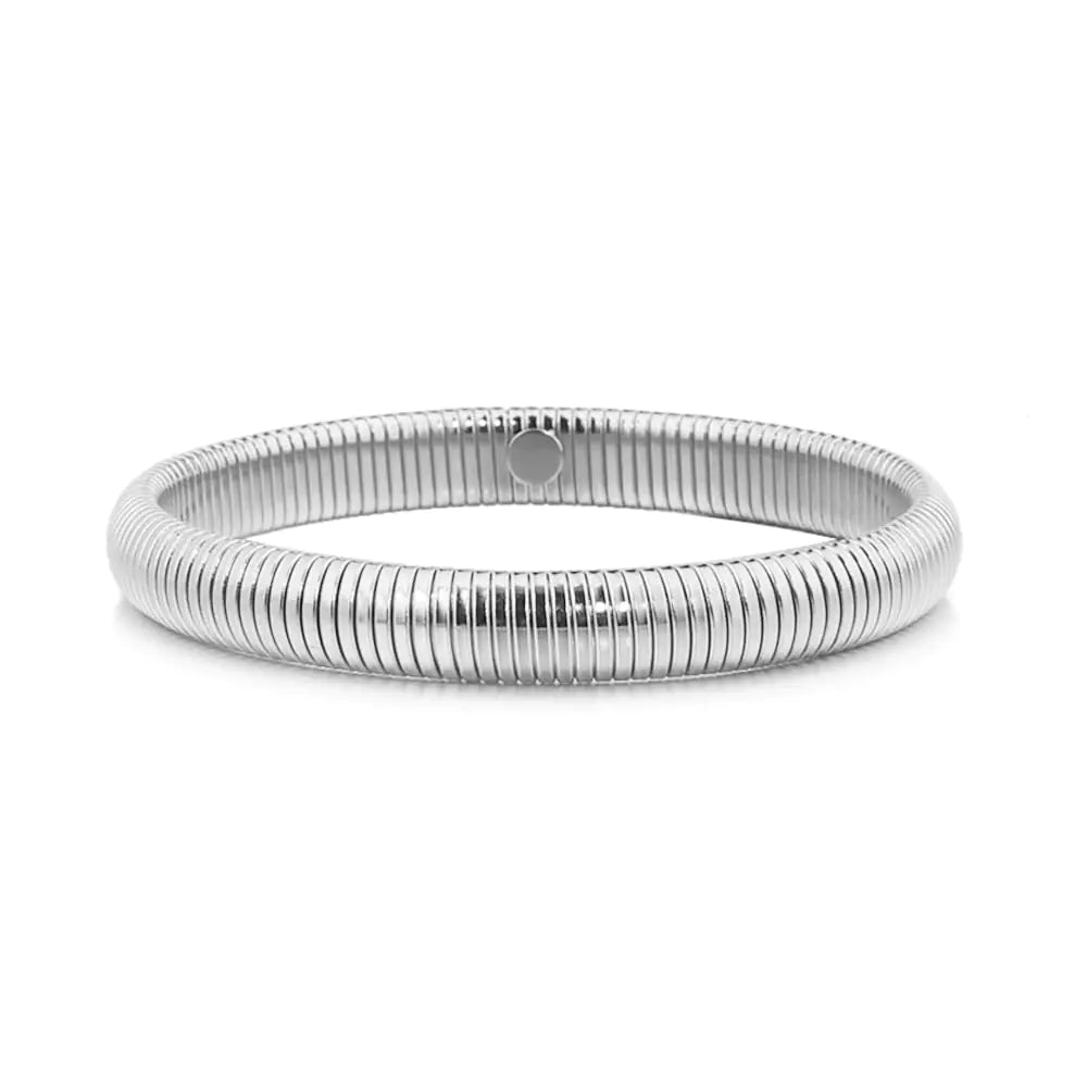 Stretch trendy elastic silver bangles - 14K gold plated stackable bracelet set of 3