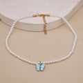 European opal bow knot pearl necklace blue - light luxury ball chain glass glazed women jewelry